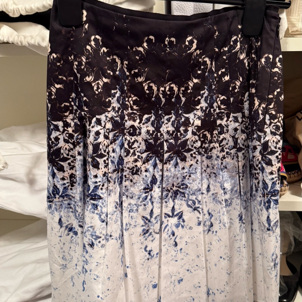 Elie Tahari Black and Blue Floral Midi Skirt